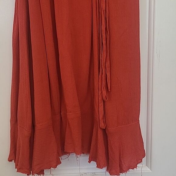 UO Kimchi Blue Ruby Wrap Dress V-Neck Ruffles Red Size L - Picture 8 of 15